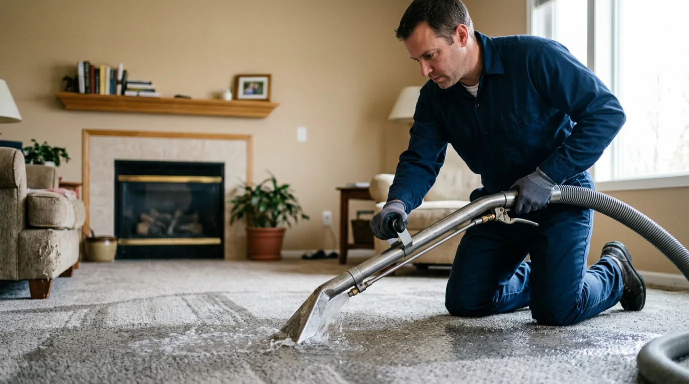 Water damage restoration technician working near Pasadena, TX